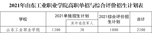 山东工业职业学院2021年高职（专科）单独招生和综合评价招生报名和考试